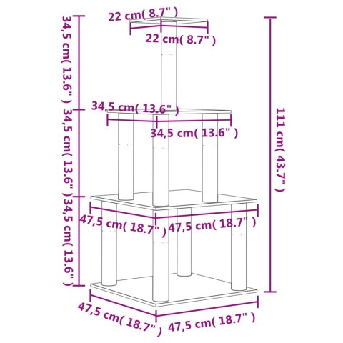  Drapak dla kota z sizalowymi słupkami, ciemnoszary, 111 cm