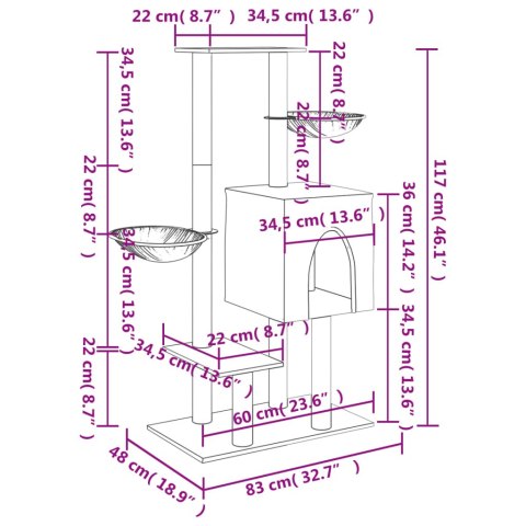  Drapak dla kota z sizalowymi słupkami, ciemnoszary, 117 cm