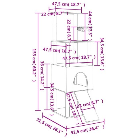  Drapak dla kota z sizalowymi słupkami, ciemnoszary, 153 cm