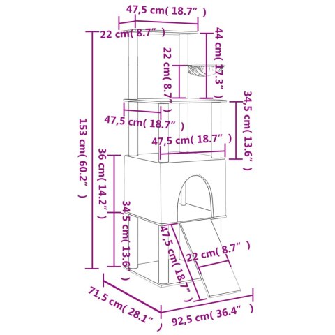  Drapak dla kota z sizalowymi słupkami, kremowy, 153 cm