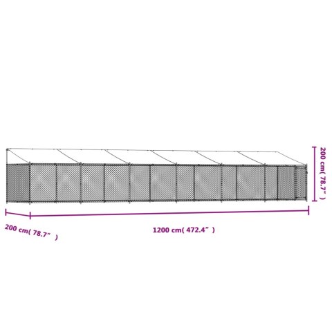  Klatka dla psa, z dachem i drzwiami, szara, 12x2x2 m, stal