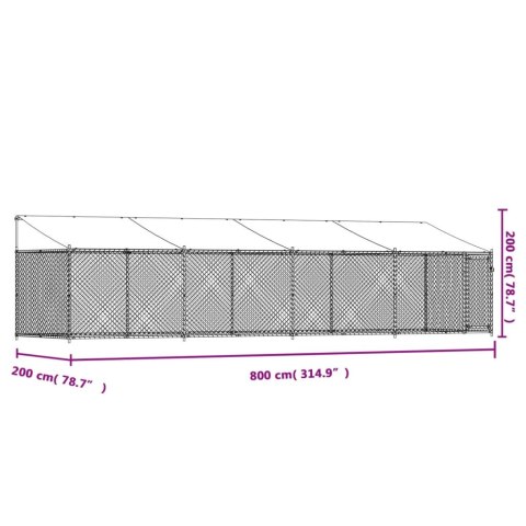  Klatka dla psa, z dachem i drzwiami, szara, 8x2x2 m, stal