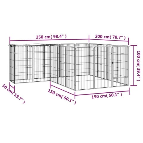  Kojec dla psa, 18 paneli, czarny, 50x100 cm, stal