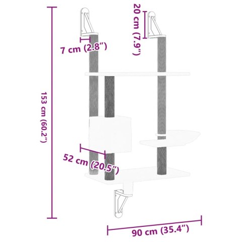  Ścienne drzewko dla kota z drapakiem, ciemnoszare, 153 cm