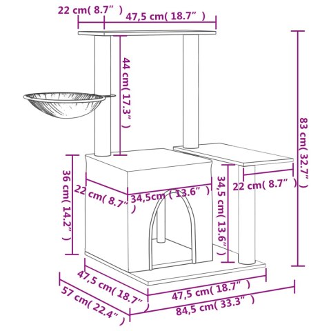  Drapak dla kota z sizalowymi słupkami, kremowy, 83 cm