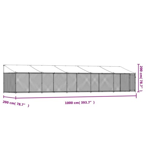  Klatka dla psa, z dachem i drzwiami, szara, 10x2x2 m, stal