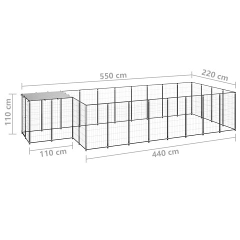  Kojec dla psa, czarny, 10,89 m², stalowy