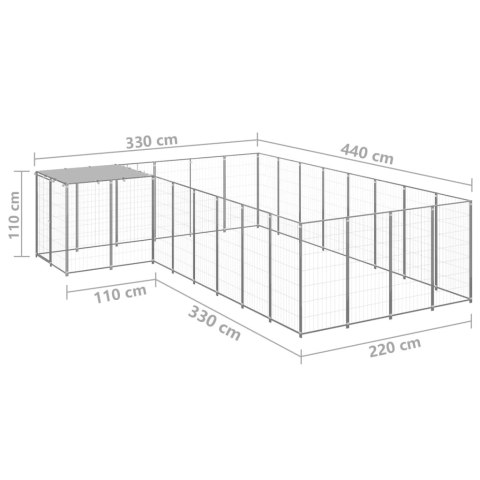  Kojec dla psa, srebrny, 10,89 m², stalowy