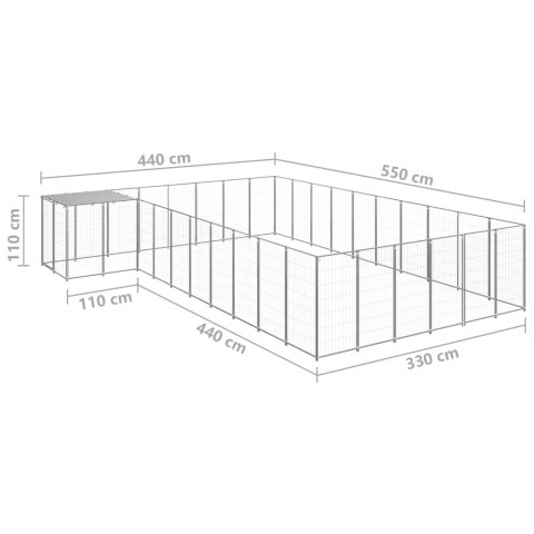  Kojec dla psa, srebrny, 19,36 m², stalowy