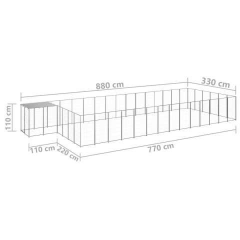  Kojec dla psa, srebrny, 26,62 m², stalowy