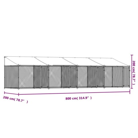  Klatka dla psa, z dachem i drzwiami, szara, 8x2x2 m, stal