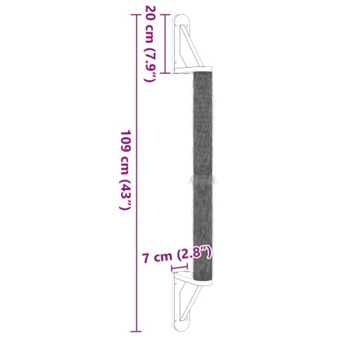  Mocowany na ścianie drapak dla kota, 109 cm, sizalowy