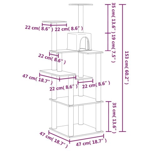  Drapak dla kota z sizalowymi słupkami, kremowy, 153 cm