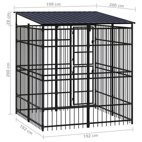  Kojec zewnętrzny dla psów, z zadaszeniem, stalowy, 3,69 m²