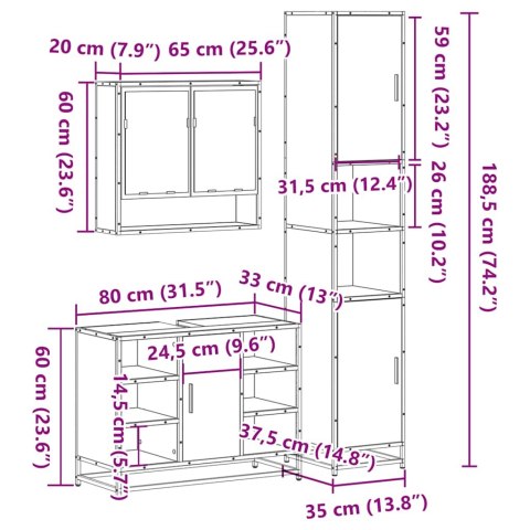  3-cz. zestaw mebli łazienkowych, kolor dąb sonoma