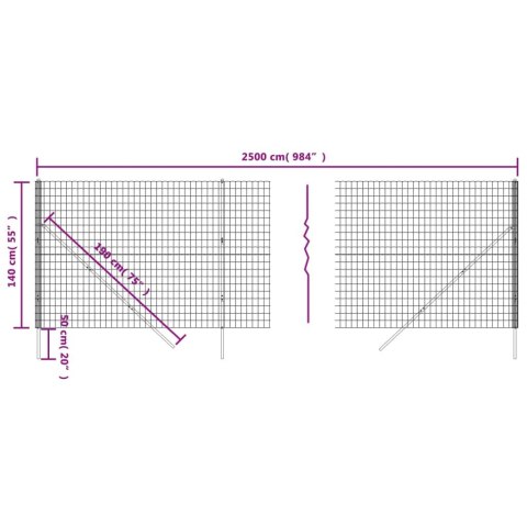  Ogrodzenie z siatki drucianej, antracytowe, 1,4x25 m