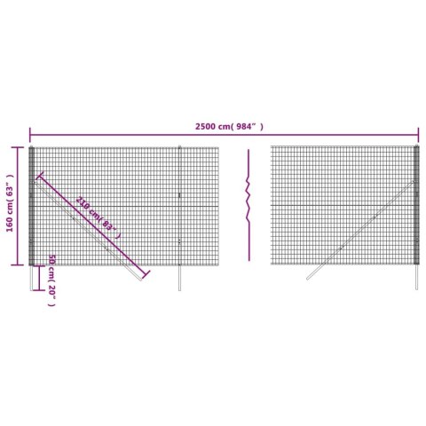  Ogrodzenie z siatki drucianej, antracytowe, 1,6x25 m