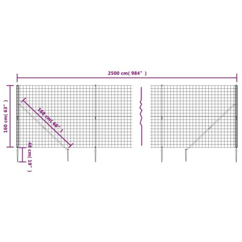  Ogrodzenie z siatki, z kotwami, antracytowe, 1,6x25 m