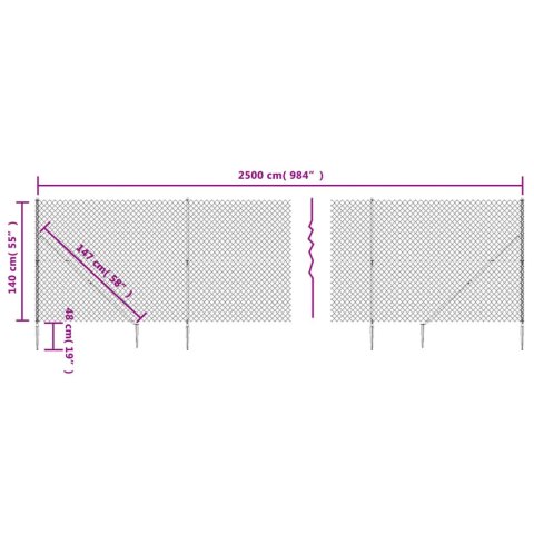  Ogrodzenie z siatki, z kotwami, zielone, 1,4x25 m