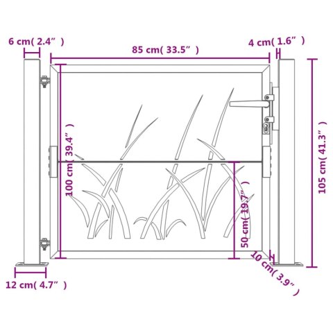  Furtka ogrodowa, antracytowa, 105x105 cm, stal, motyw trawy