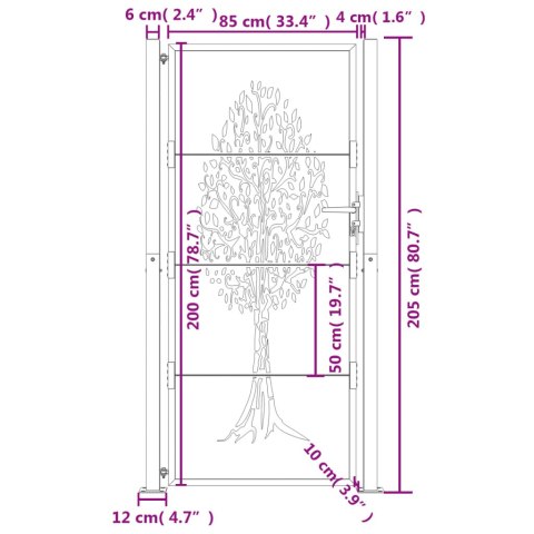  Furtka ogrodowa, antracytowa, 105x205 cm, stal, motyw drzewa