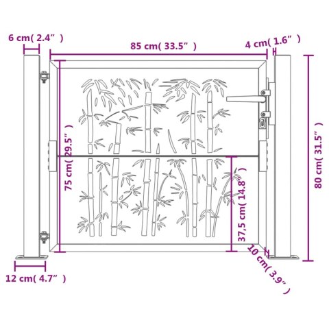  Furtka ogrodowa, antracytowa, 105x80 cm, stal, motyw bambusa