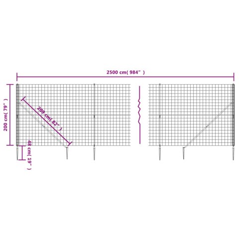  Ogrodzenie z siatki, z kotwami, antracytowe, 2x25 m