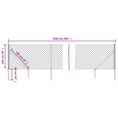  Ogrodzenie z siatki, z kotwami, antracytowe, 1x25 m