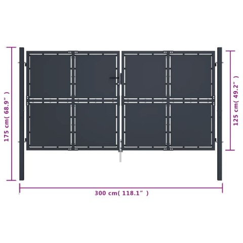  Brama ogrodzeniowa, stalowa, 300x125 cm, antracytowa