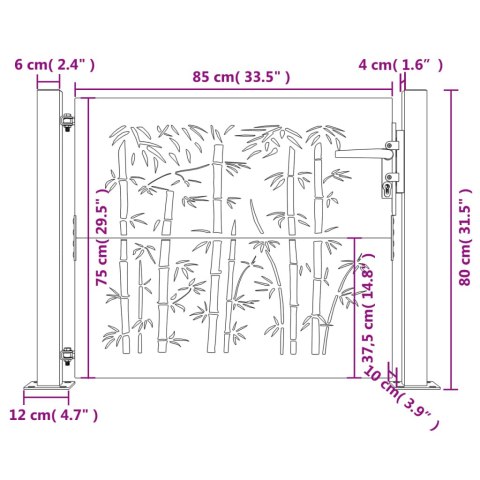  Furtka ogrodowa, 105x80 cm, stal kortenowska, motyw bambusa