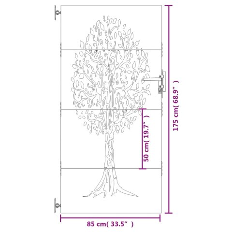  Furtka ogrodowa, 85x175 cm, stal kortenowska, motyw drzewa