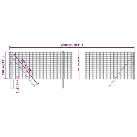  Ogrodzenie z siatki drucianej, antracytowe, 1,1x25 m