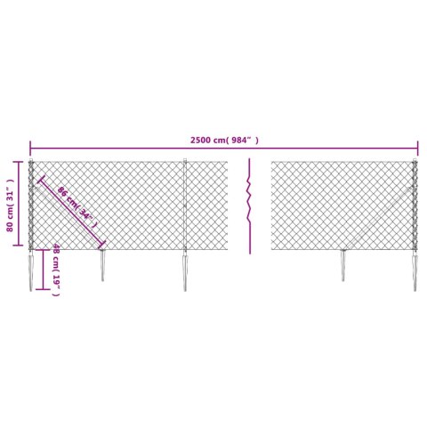  Ogrodzenie z siatki, z kotwami, zielone, 0,8x25 m