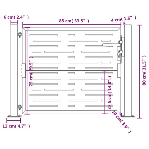  Furtka ogrodowa, 105x80 cm, stal kortenowska, motyw prostokąty