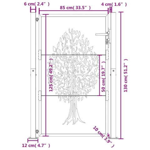  Furtka ogrodowa, antracytowa, 105x130 cm, stal, motyw drzewa