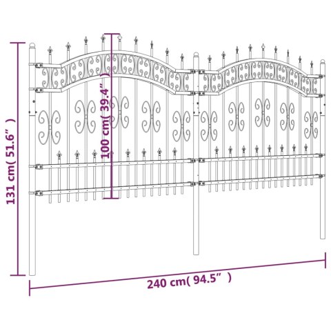  Ogrodzenie z grotami, czarne, 140 cm, malowana proszkowo stal