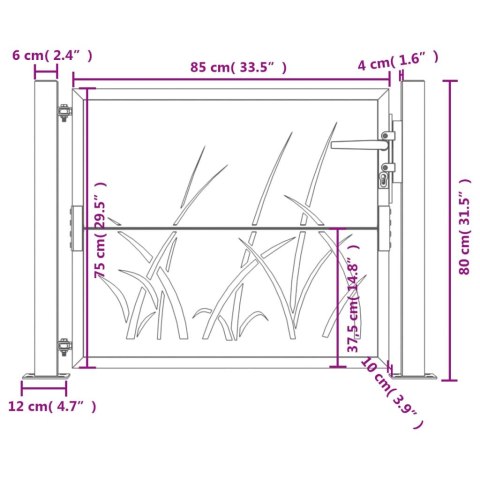  Furtka ogrodowa, antracytowa, 105x80 cm, stal, motyw trawy