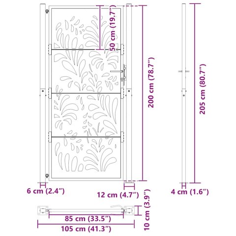  Brama ogrodowa czarna 105x205 cm stalowa wzór fali