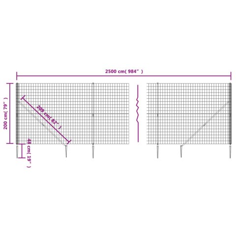  Ogrodzenie z siatki, z kotwami, zielone, 2x25 m