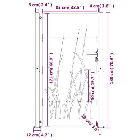  Furtka ogrodowa, 105x180 cm, stal kortenowska, motyw trawy