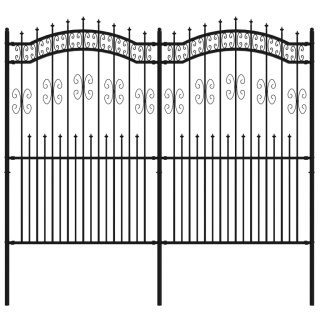  Ogrodzenie z grotami, czarne, 222 cm, malowana proszkowo stal