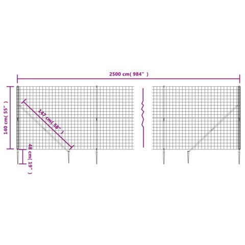  Ogrodzenie z siatki, z kotwami, zielone, 1,4x25 m