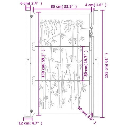  Furtka ogrodowa, antracytowa, 105x155 cm, stal, motyw bambusa