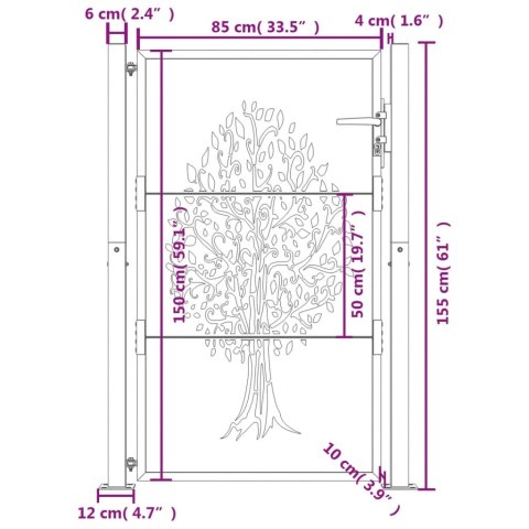  Furtka ogrodowa, antracytowa, 105x155 cm, stal, motyw drzewa