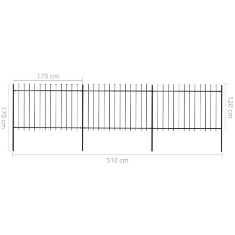  Ogrodzenie z prętów z grotami, stalowe, 5,1 x 1,2 m, czarne