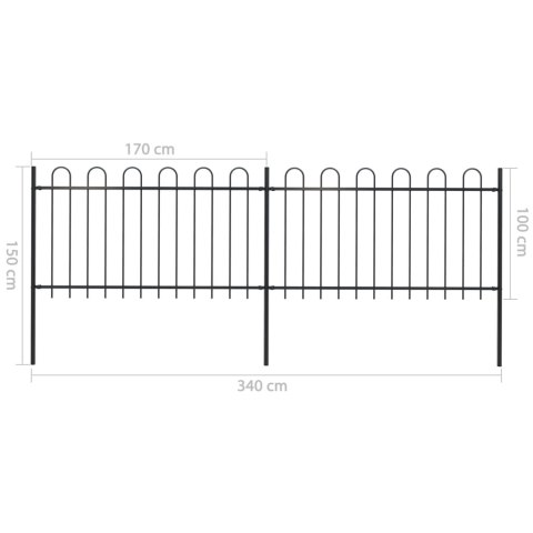  Ogrodzenie z zaokrąglonymi końcami, stalowe, 3,4 x 1 m, czarne