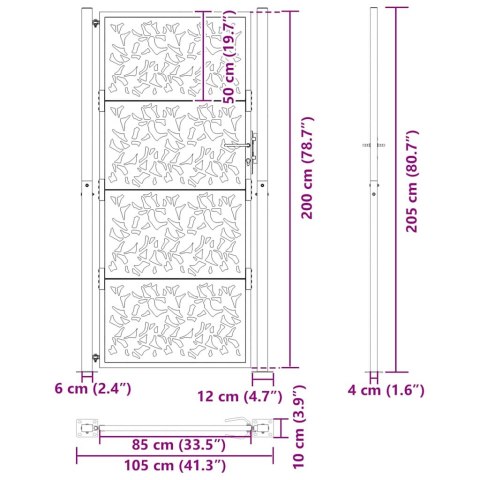  Brama ogrodowa 105x205 cm Stal nierdzewna Wzór liścia