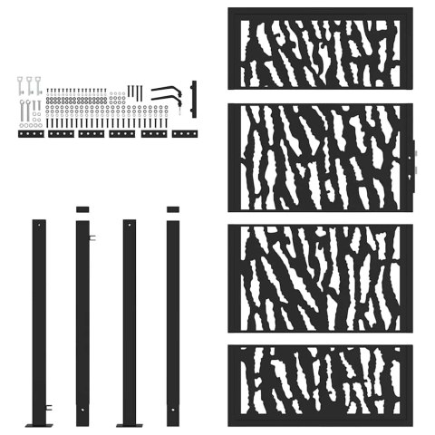  Brama ogrodowa czarna 105x180 cm Stalowy wzór śladu