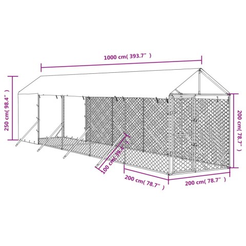  Kojec dla psa, z dachem, srebrny, 2x10x2,5m, stal galwanizowana