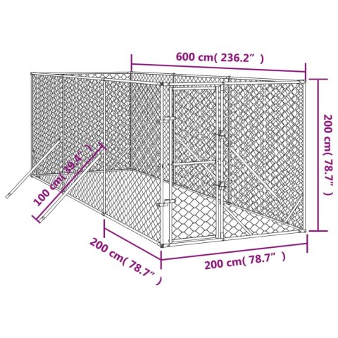  Kojec zewnętrzny dla psa, srebrny, 2x6x2 m, stal galwanizowana